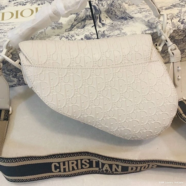 Cheap Embossed Bag Christian White Calfskin Ultramatte Saddle Oblique Dior 0717 Luxury